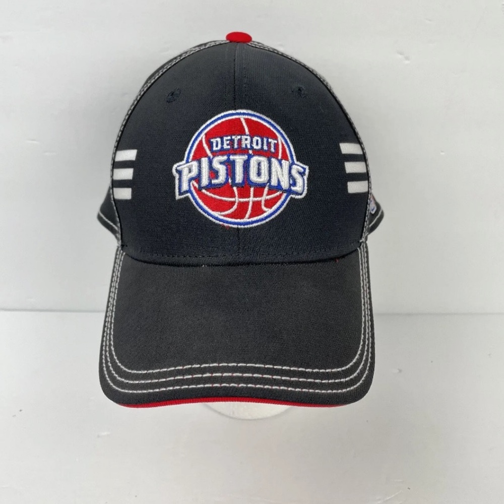 Detroit Pistons Adidas Climalite L/XL Black White Red Hat Official NBA Used